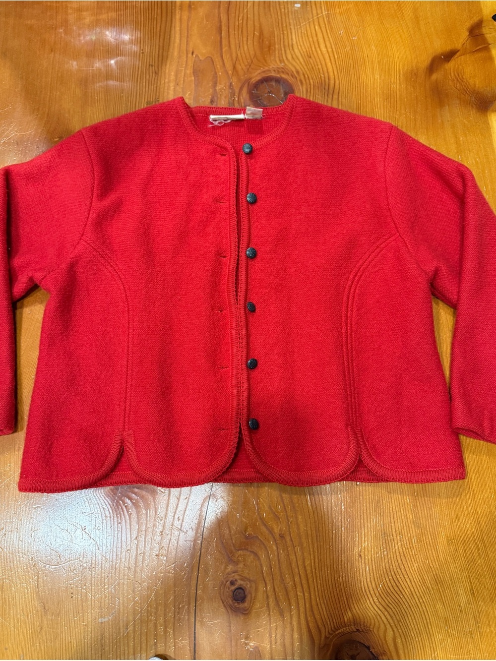 100% Wool Red Women's Button-Front Cardigan